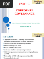 Unit - 1 Corporate Governance: Subject: Corporate Governance, Human Values and Ethics Course Code: BBA 206