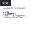 EXAM TOPIC TRACKER AQA A LEVEL GEOG PAPER 2 2018 To 2023 Tutor2u