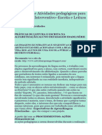 Sugestoes de Atividades Pedagogicas para Um Projeto Interventivo