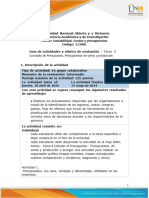 Guía de Actividades y Rúbrica de Evaluación - Unidad 3 - Tarea 4 - Concepto de Presupuesto, Presupuestos de Venta y Producc