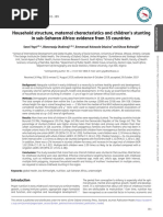 Household Structure, Maternal Characteristics and Children's Stunting in Sub-Saharan Africa: Evidence From 35 Countries