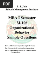 MBA I Semester M-106 Organizational Behavior Sample Questions