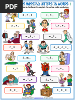 Action Verbs Vocabulary Esl Missing Letters in Words Worksheets For Kids