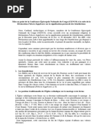 Déclaration de La Conférence Épiscopale Nationale Du Congo À Propos Du Mariage Des Personnes de Même Sexe