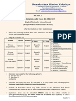 Adm Test Notice Class XI 2022