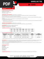 Ficha Técnica Varilla de Aporte Tig para Aluminio ER 4043 PROWELD