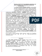 Acto Bajo Firma Privada Constitutivo de Empresa Individual de Responsabilidad Limitada