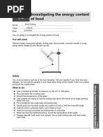 Investigating The Energy Content of Food: Worksheet 2.1c