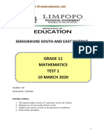 Limpopo SEKHUKHUNE South Maths GR 11 March 2020 QP and Memo