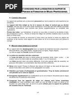 Consignes Rapport de Stage Bac Pro SN