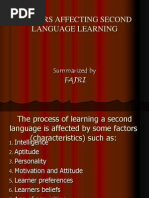 Factors Affecting Second Language Learning Power Point