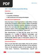 DATA WAREHOUSES AND DATA MINING Unit 7 - 1