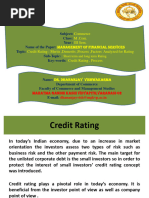 Commerce III Sem. Management of Financial Services Credit Rating: Merits, Demerits, Process, Factors Analyzed For Rating Credit Rating, Process