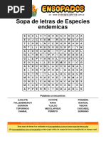 Sopa de Letras de Especies Endemicas