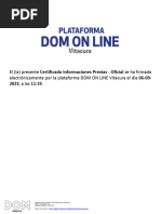 El (La) Presente Certificado Informaciones Previas - Oficial Se Ha Firmado Electrónicamente Por La Plataforma DOM ON LINE Vitacura El Día 06-09