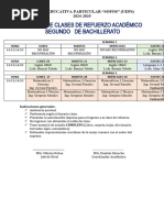 Horario de Clases de Refuerzo Académico 2do Bachillerato