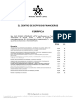 Certifica: El Centro de Servicios Financieros