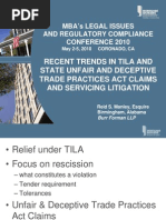 Recent Trends in Tila and State Unfair and Deceptive Trade Practices Act Claims and Servicing Litigation