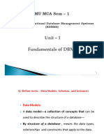 Unit - 1 Unit - 1 Fundamentals of DBMS: Mu Mca Sem - 1