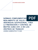 Normas Complementarias Al Reglamento de Salud y Seguridad Ocupacional, para La Prevención y Control de Brotes de Sars Cov-2 en Los Centros de Trabajo