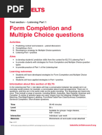 Listening Part 1 Form Completion and Multiple Choice Questions