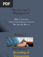 Accounting For Management: Mba 1 Semester Amity Global Business School Ms. Kavitha Menon