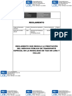 Reglamento Que Regula La Prestación Del Servicio Público de Transporte Especial en La Modalidad de Taxi en Lima y Callao