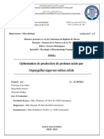 Optimisation de Production de Protéase Acide Par L'aspergillus Niger Sur Milieu Solide