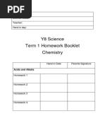 Y8 Chemistry Term 1 Acids and Alkalis