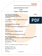 Important Questions For CBSE Class 7 Maths Chapter 4 - Simple Equations