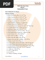 NEET 2024 Revision Notes For Physics Mathematical Tools - Free PDF Download