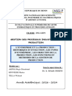 Entreprise Et Production Fonctions Et Méthodes de La Gestion de Production