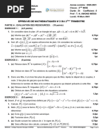 Epreuve de Mathematiques Année Scolaire 2020 - 2021 - Classe 2nde Cameroun