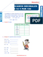 Multiplicación de Decimales Por 10 y 100 para Tercer Grado de Primaria