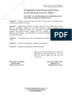 La Cámara de Diputados de La Provincia Del Chaco Sanciona Con Fuerza de Ley Nro. 3988-A