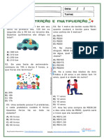 Atividade de Adição, Subtração e Multiplicação 3º Ano