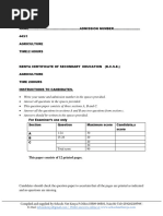 Agriculture Paper 1 Form 3 Term 3 Exam 2018