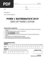 Maths Form 1 End of Term 2 QP Set 2