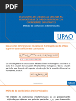 Ecuaciones Diferenciales Lineales No Homogénesas de Orden Superior Con Coeficientes Constantes. Usando El Met de Coef Ind.