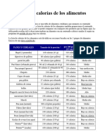 Lista de Calorías de Los Alimentos PDF