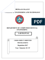 Cs8383 Object Orientedprogramminglaboratory 516613014 Lab Manual