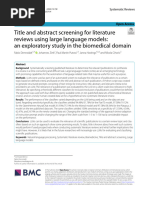 Title and Abstract Screening For Literature Reviews Using Large Language Models: An Exploratory Study in The Biomedical Domain