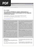 Can Artificial Intelligence Replace Ultrasound As A Complementary Tool To Mammogram For The Diagnosis of The Breast Cancer?