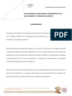 Acuerdo Por El Que Se Aprueba El Reglamento Universitario de La Universidad Abierta Y A Distancia de México