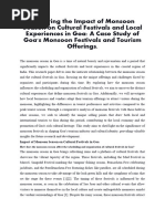 Exploring The Impact of Monsoon Season On Cultural Festivals and Local Experiences in Goa: A Case Study of Goa's Monsoon Festivals and Tourism Offerings.