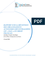 Rapport Sur La Reception en Droit Francais Desorganisations Autonomes Decentralisees, Ou "Dao