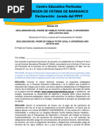 Declaracion Del Padre de Familia Tutor Legal o Apoderado Ano Lectivo 2022