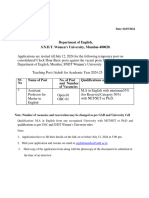 Advertisement For English Assistant Professor Posts On CHB Basis For Ay 24 25 at Department of English Mumbai Sndtwu