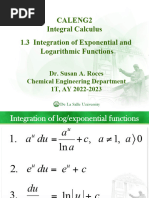 I.3 Integration of Exponential and Logarithmic Functions