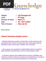 Lab Management 4 Stage Week / 9 20 - 24/ 4 /2024 Med Lab QC